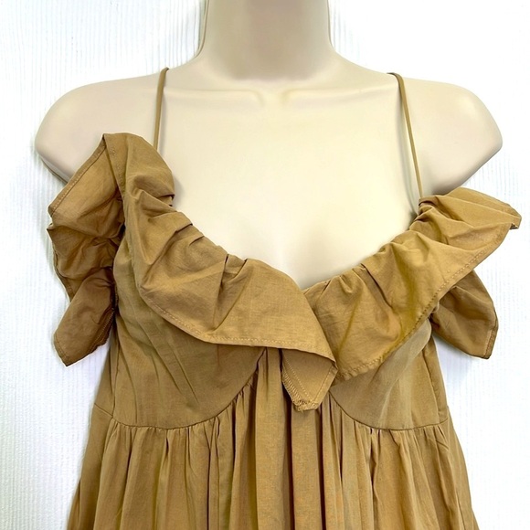 H&M - NWT Flounce Trimmed V Neck Ruffle Neckline Beige Maxi Dress Size XS - Picture 8 of 13
